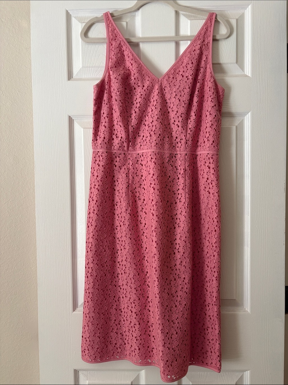 Ann Taylor Pink Lace V-Neck Midi Dress
